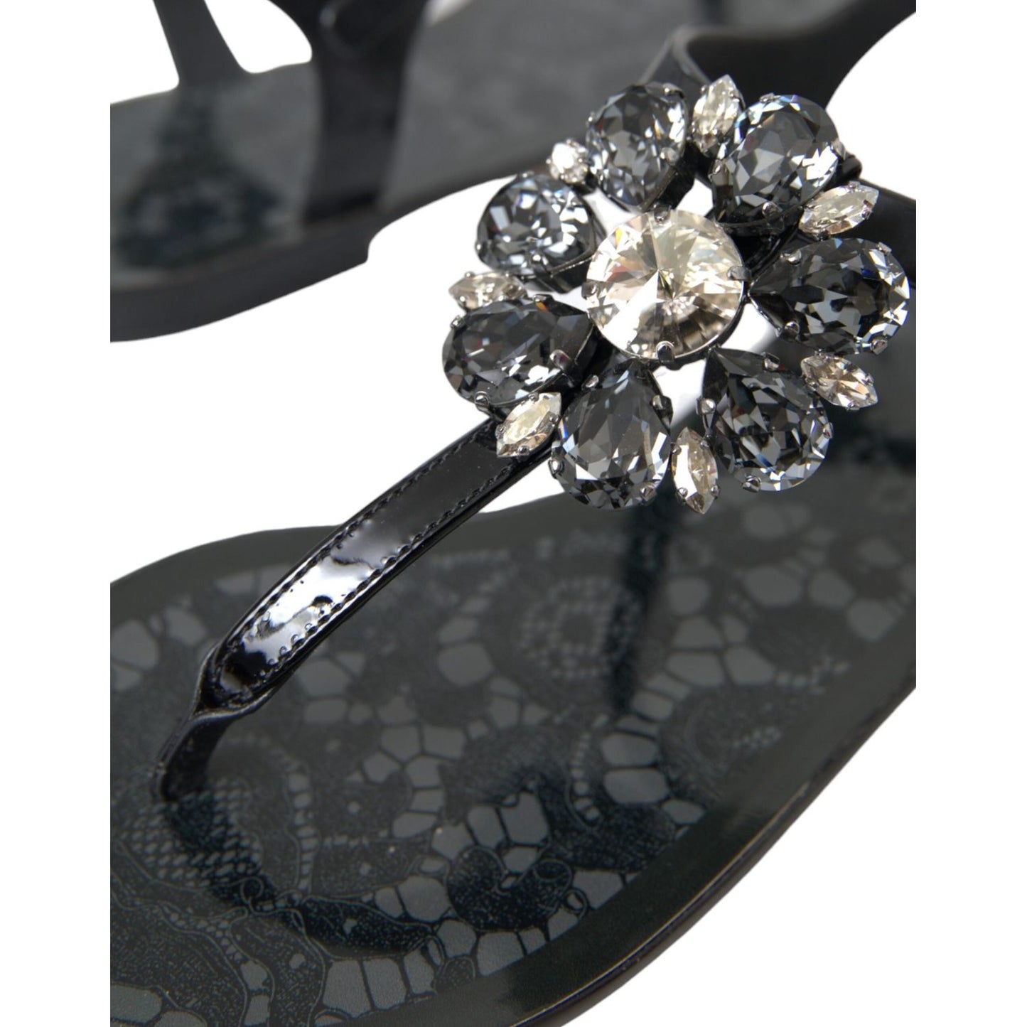 Black Crystal Flats Sandals Flip Flops Shoes