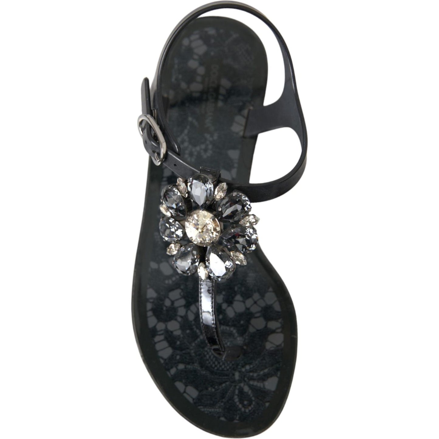 Black Crystal Flats Sandals Flip Flops Shoes