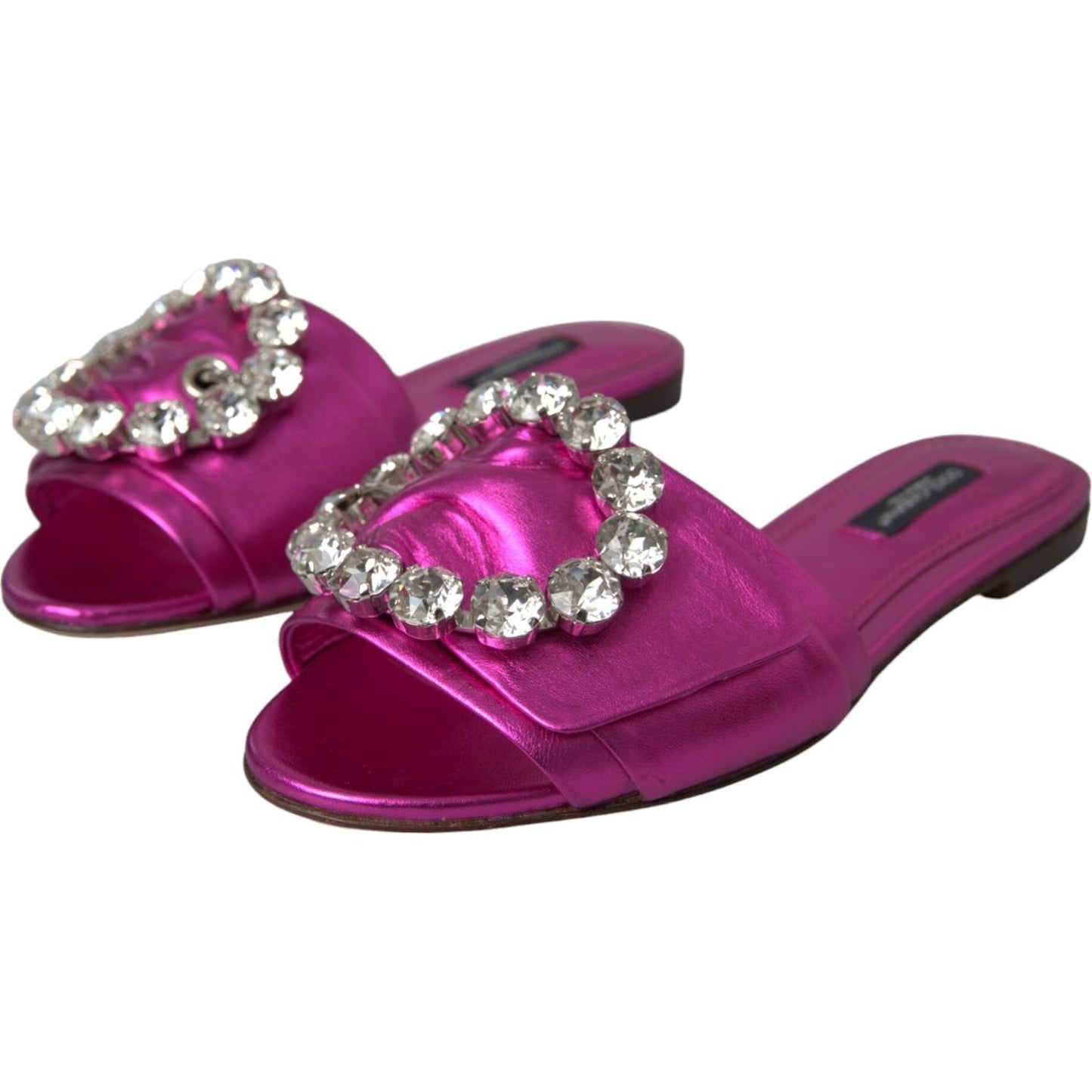 Fuchsia Crystal Leather Flats Sandals Shoes