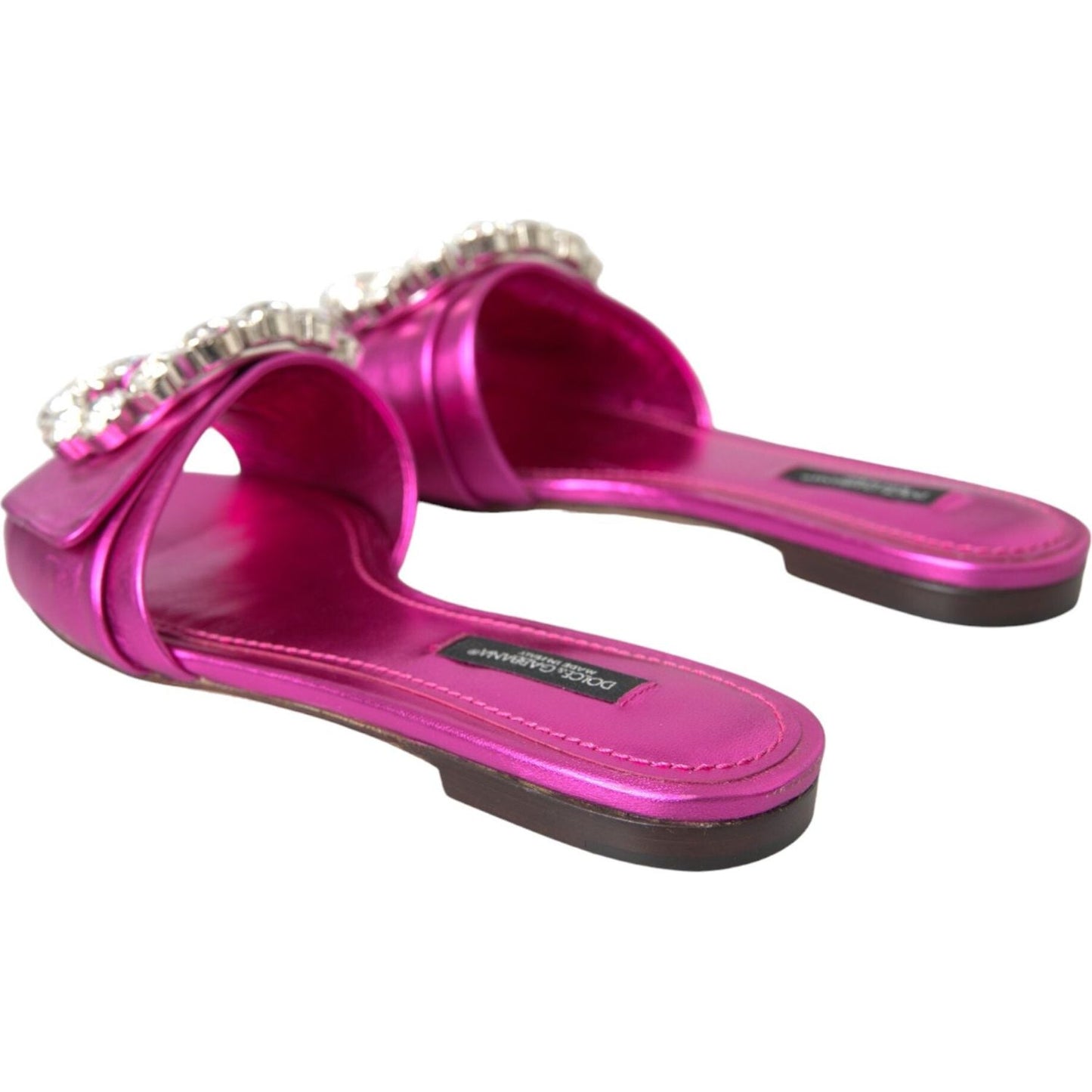 Fuchsia Crystal Leather Flats Sandals Shoes