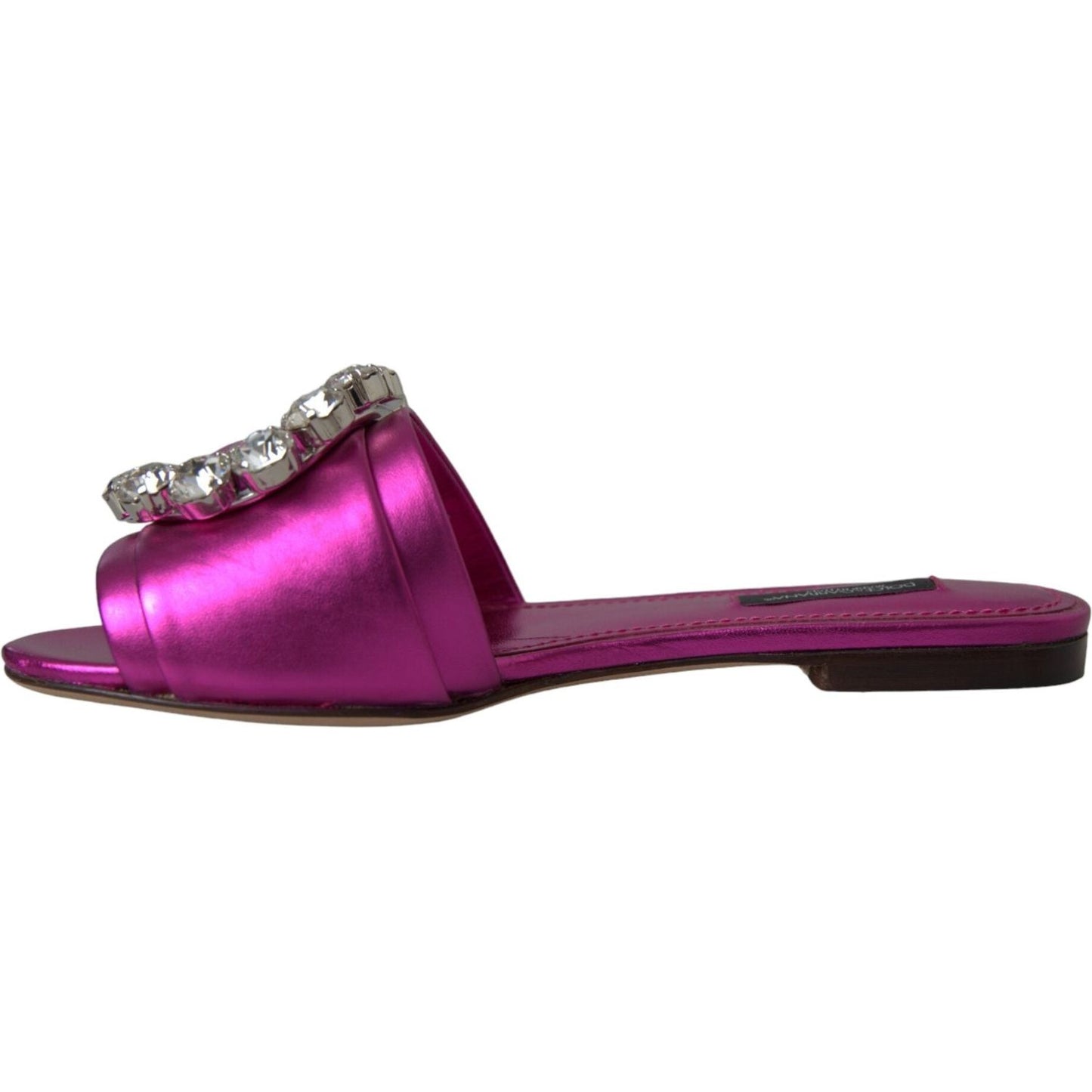 Fuchsia Crystal Leather Flats Sandals Shoes