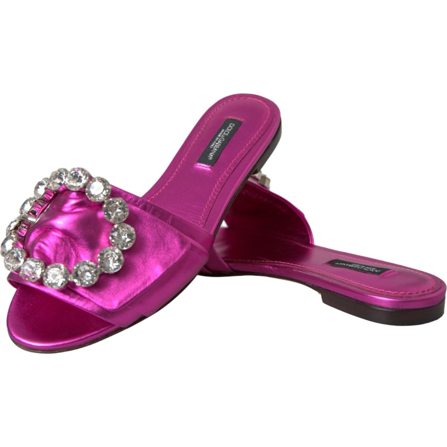 Fuchsia Crystal Leather Flats Sandals Shoes