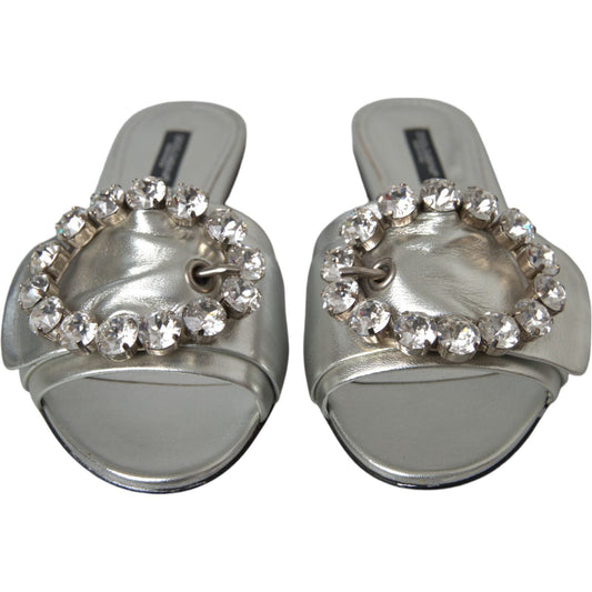 Silver Crystal Leather Flats Sandals Shoes