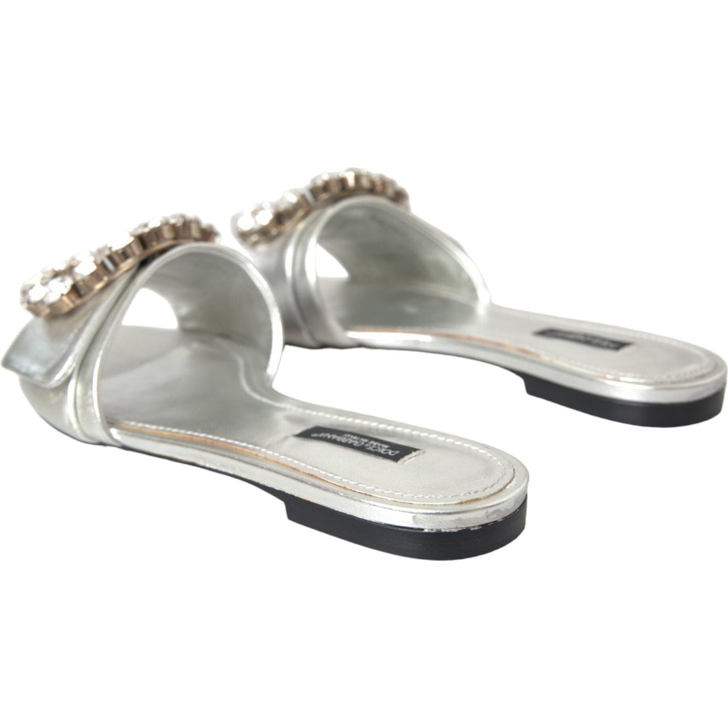 Silver Crystal Leather Flats Sandals Shoes