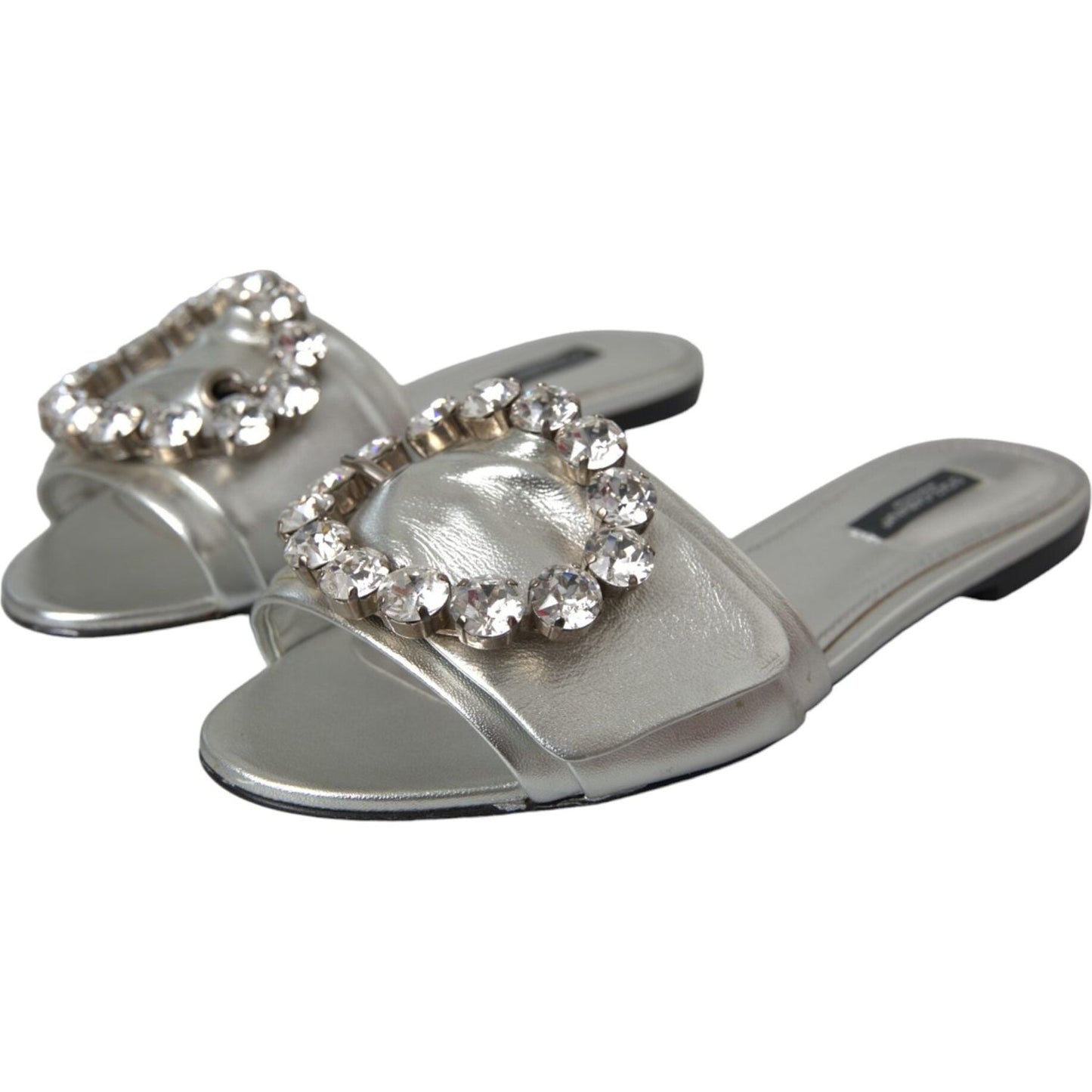 Silver Crystal Leather Flats Sandals Shoes