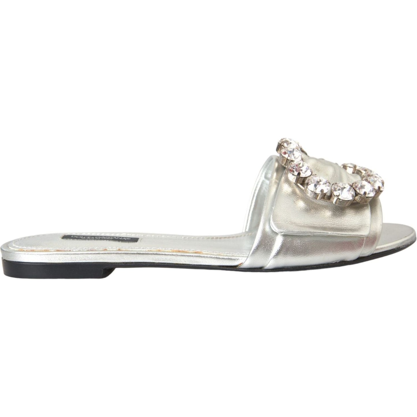 Silver Crystal Leather Flats Sandals Shoes