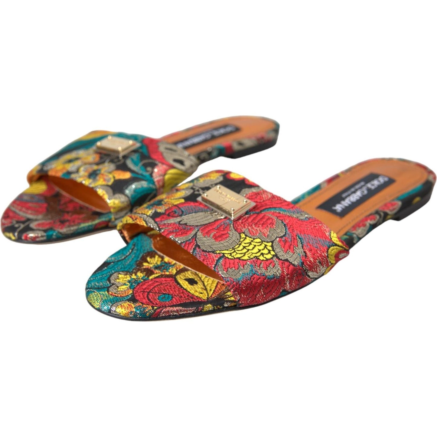 Multicolor Floral Brocade Logo Flats Sandals Shoes