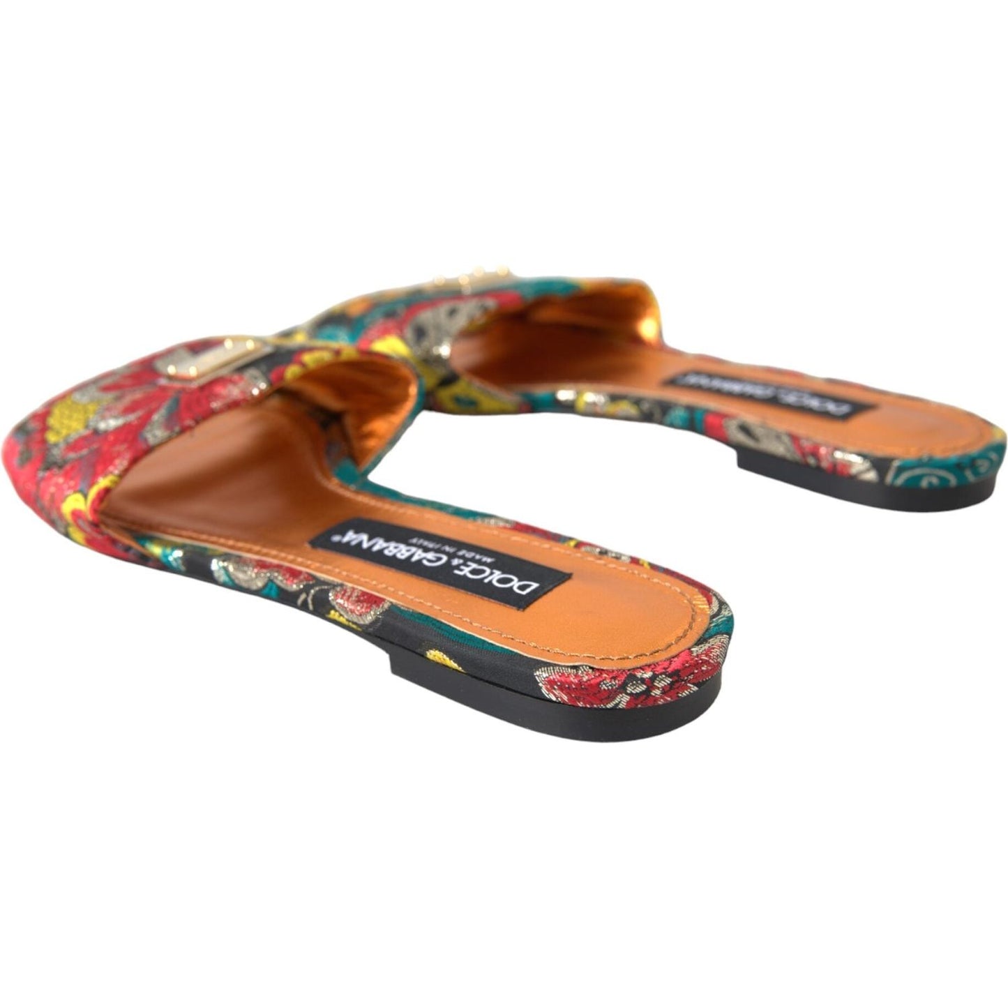 Multicolor Floral Brocade Logo Flats Sandals Shoes