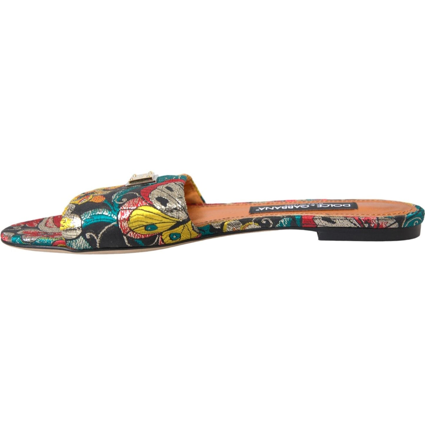 Multicolor Floral Brocade Logo Flats Sandals Shoes