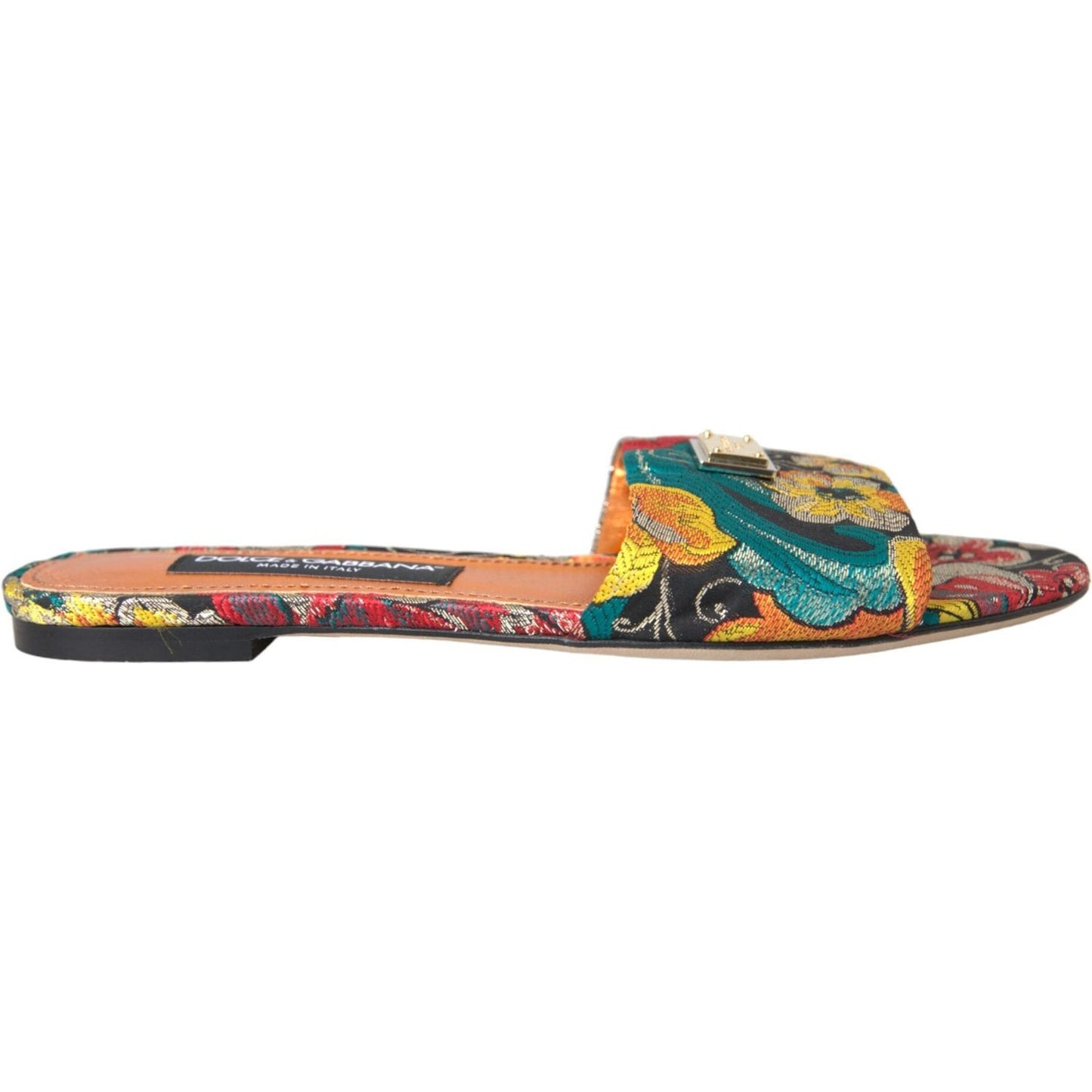 Multicolor Floral Brocade Logo Flats Sandals Shoes