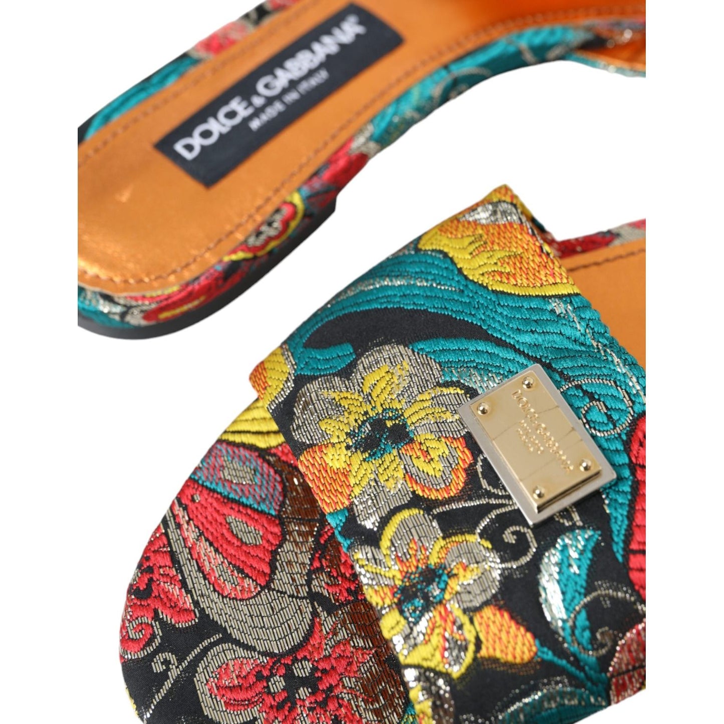 Multicolor Floral Brocade Logo Flats Sandals Shoes