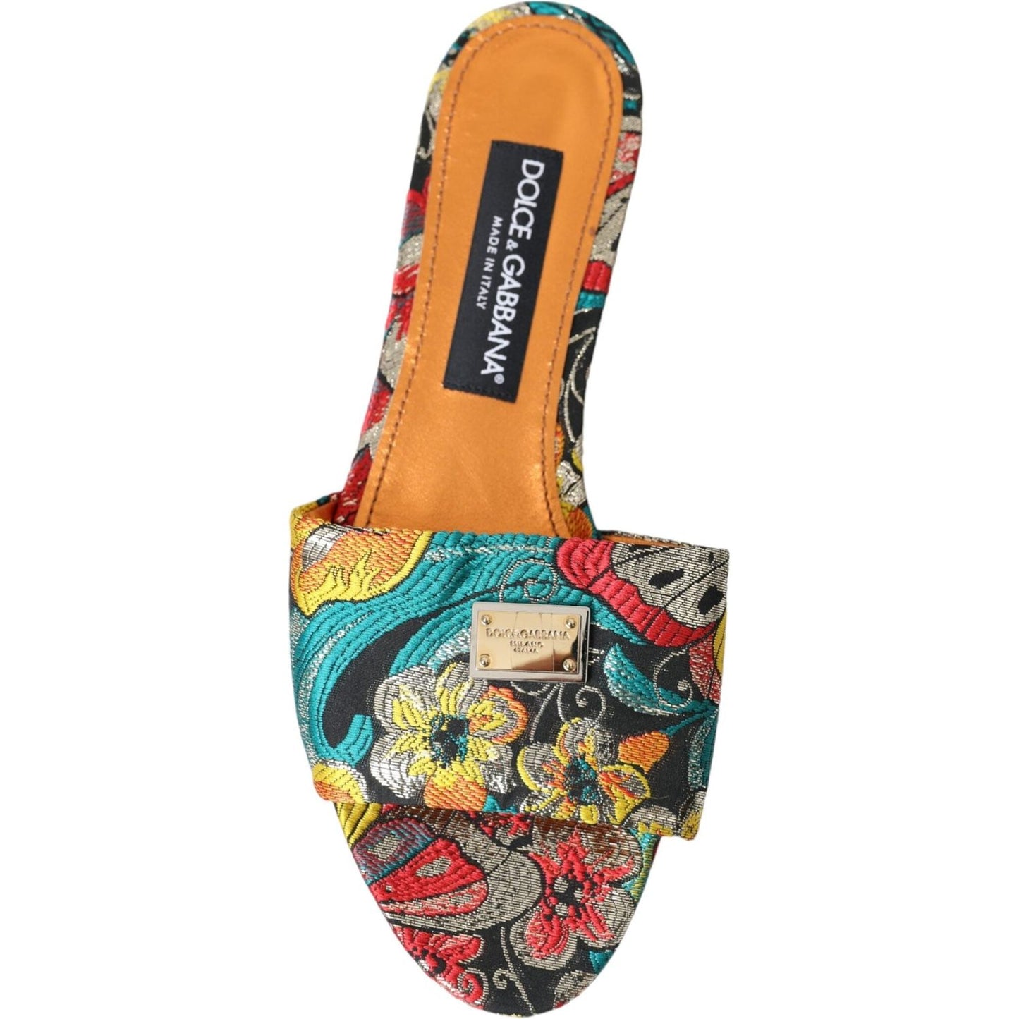 Multicolor Floral Brocade Logo Flats Sandals Shoes