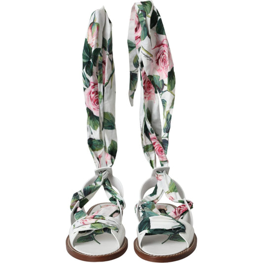 Multicolor Floral Print Ankle Wrap Sandals Shoes