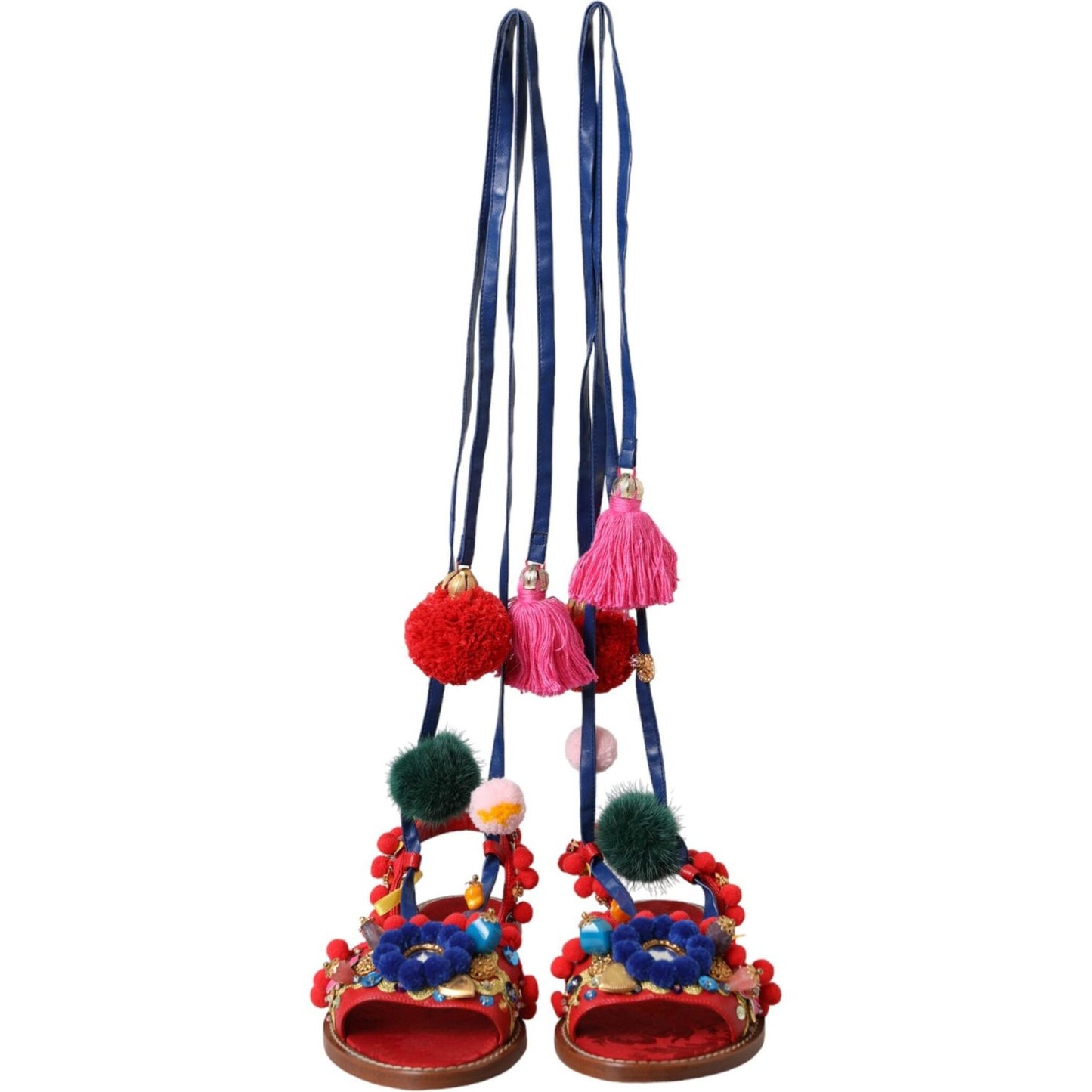 Multicolor Pom Pom Fur Wrap Sandals Shoes