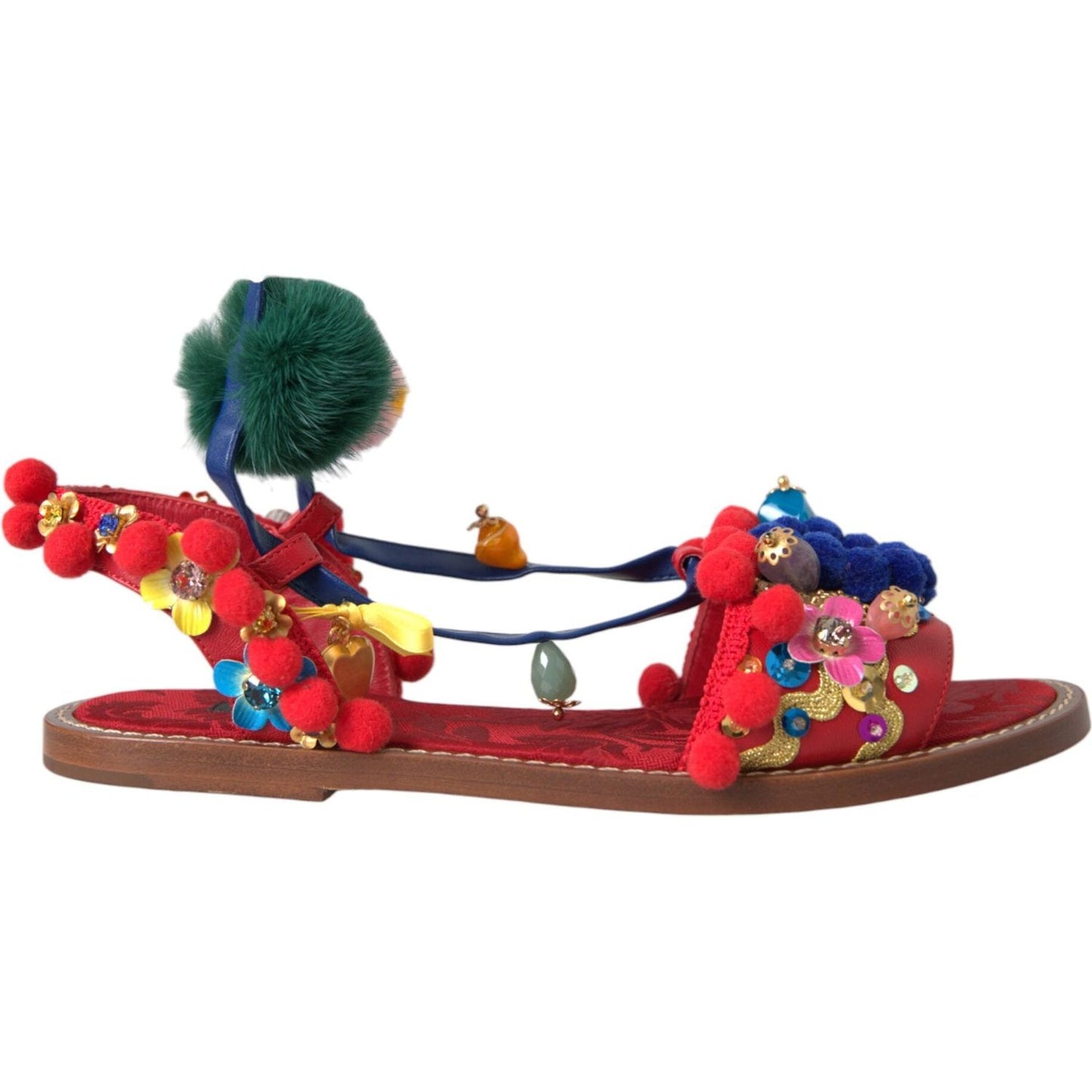 Multicolor Pom Pom Fur Wrap Sandals Shoes