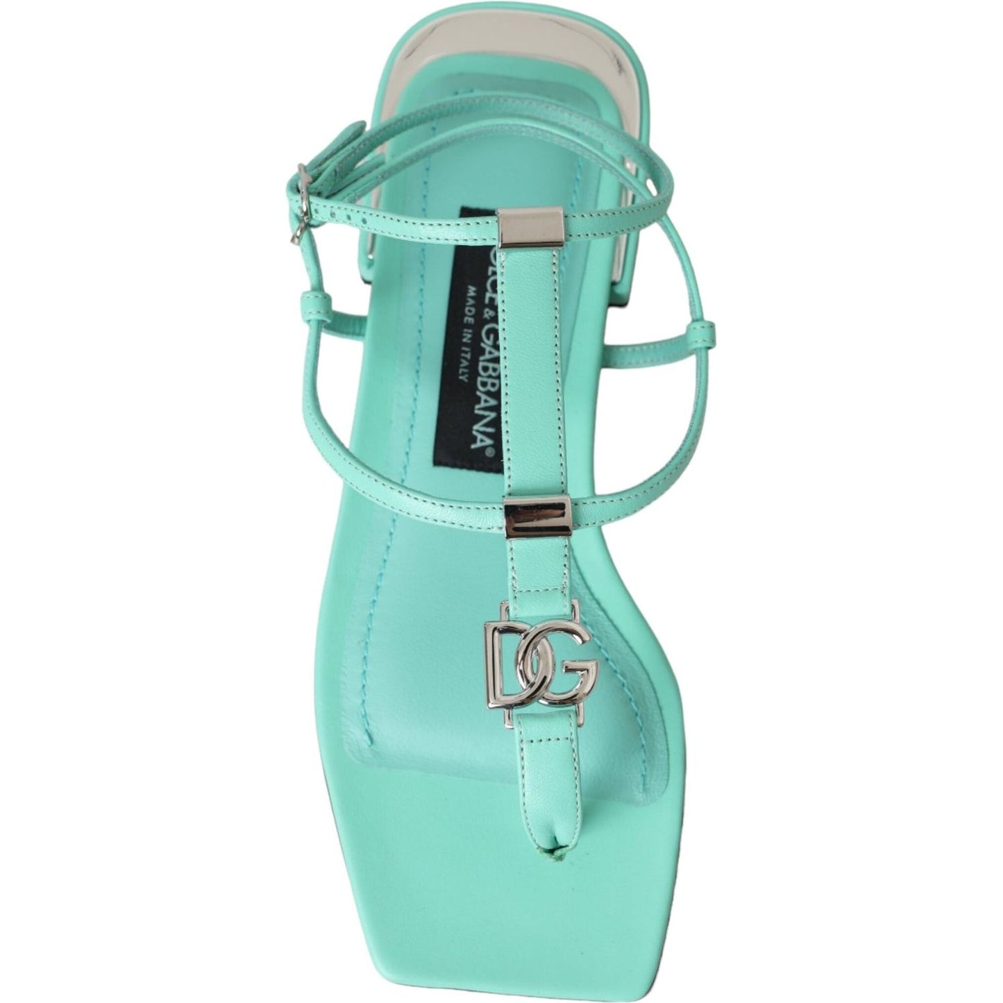 Aqua Green Leather Ankle Strap Flats Sandals Shoes