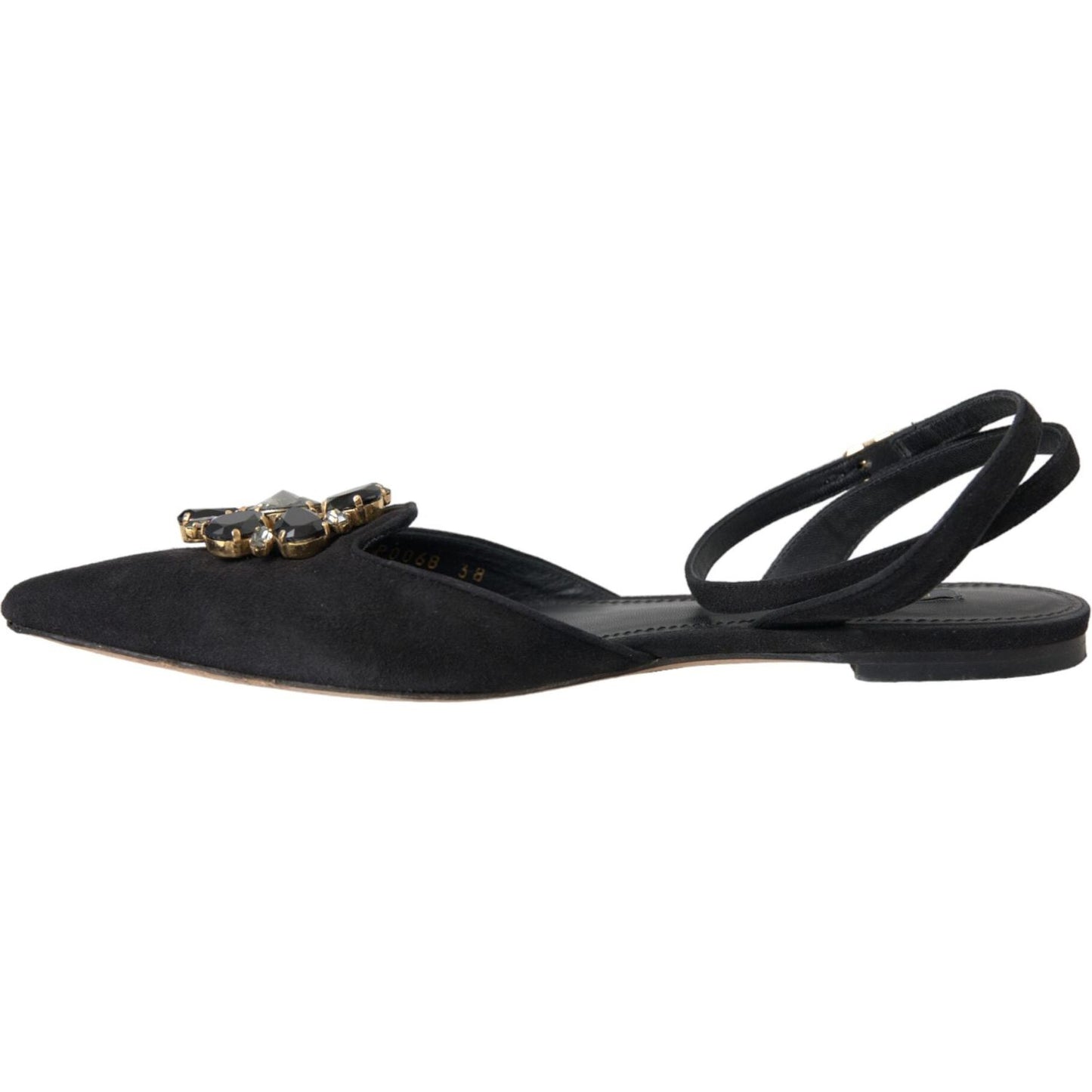 Black Leather Crystal Slingback Sandals Shoes