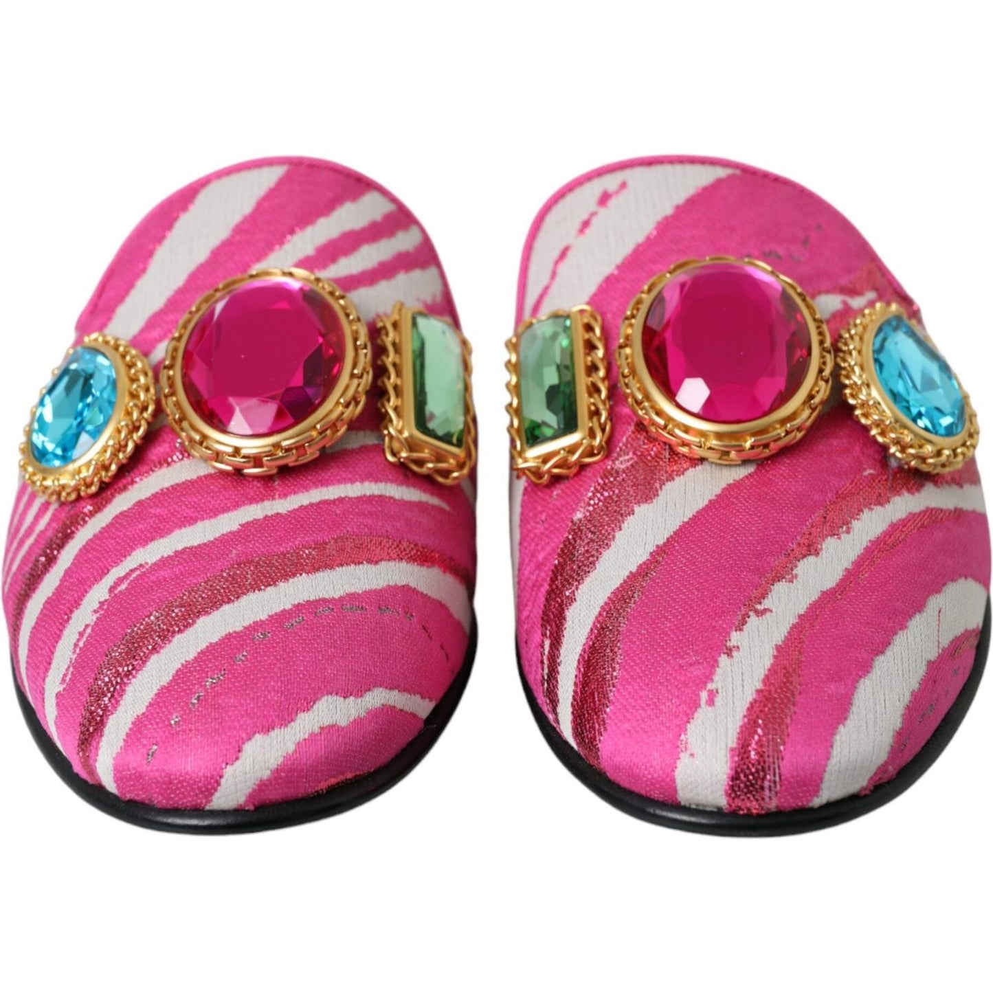 Pink Jacquard Crystal Mule Flat Sandals Shoes