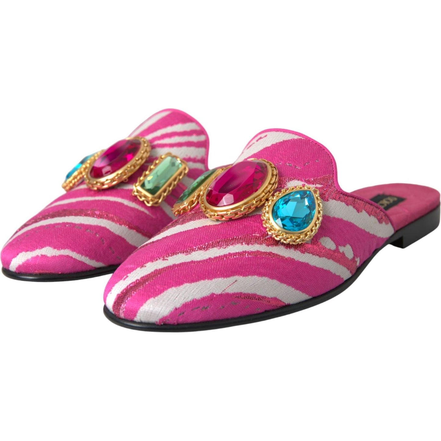 Pink Jacquard Crystal Mule Flat Sandals Shoes