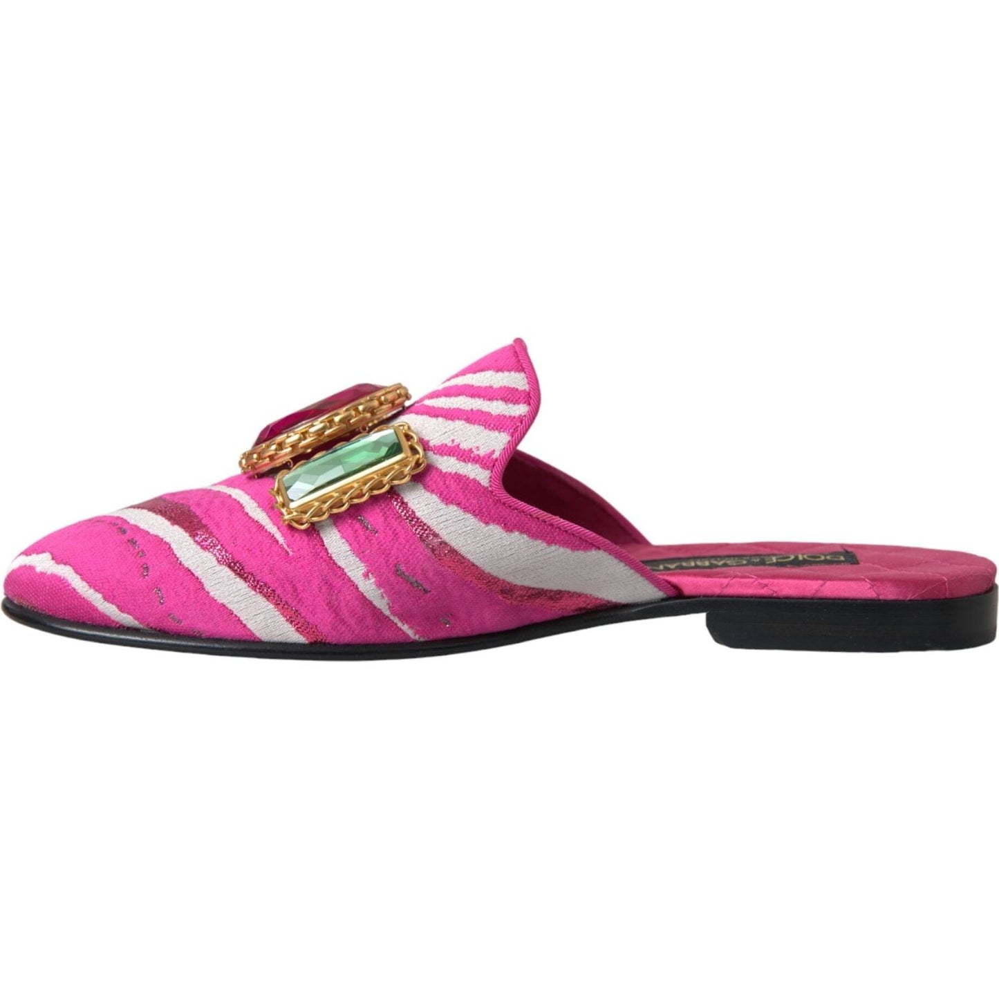 Pink Jacquard Crystal Mule Flat Sandals Shoes