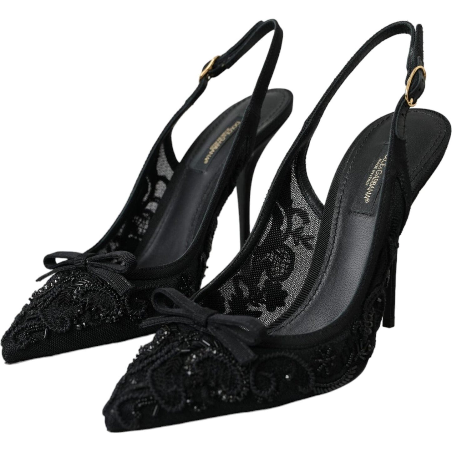 Black Tulle Ricamo Heels Slingbacks Shoes