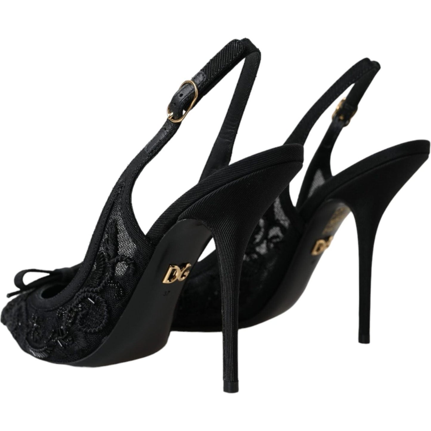 Black Tulle Ricamo Heels Slingbacks Shoes