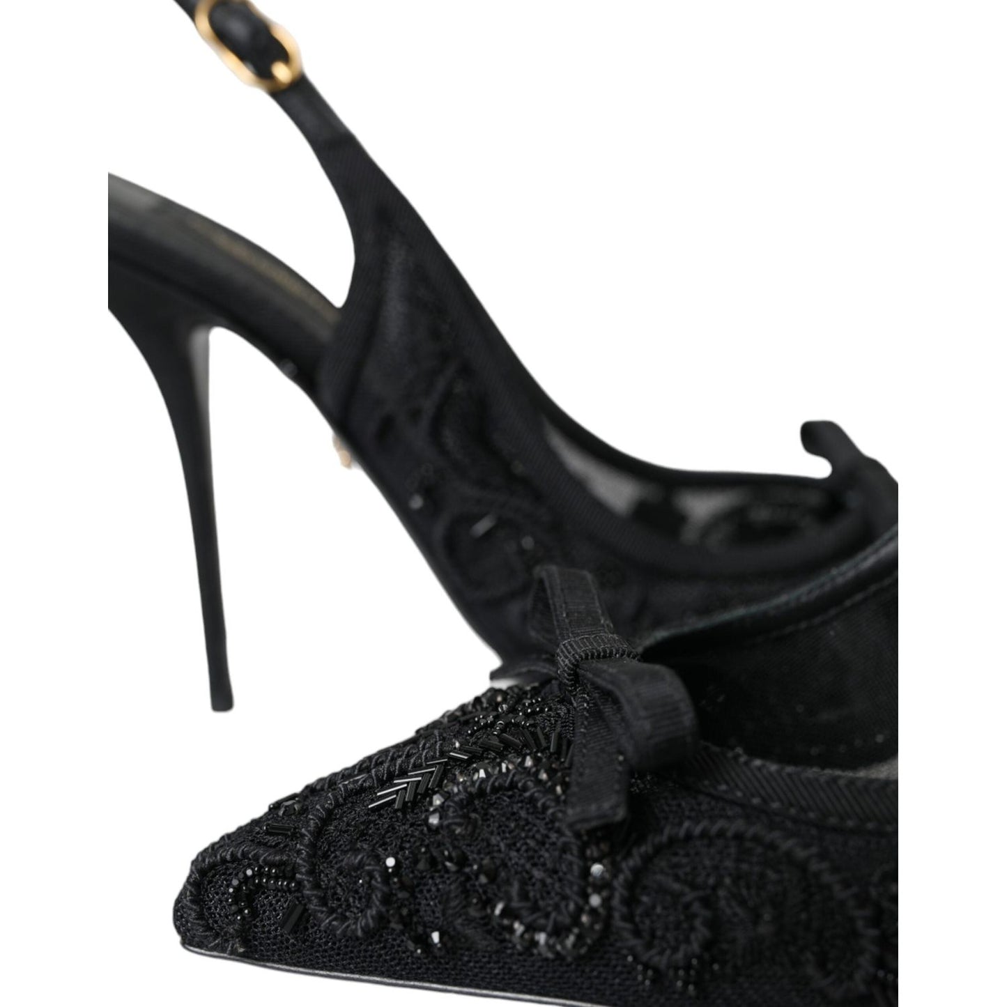 Black Tulle Ricamo Heels Slingbacks Shoes