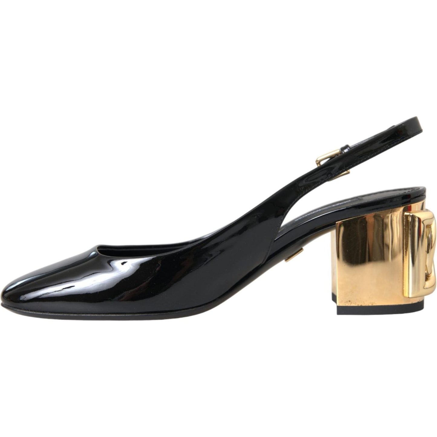 Black Gold Leather Embellished Slingbacks Shoes