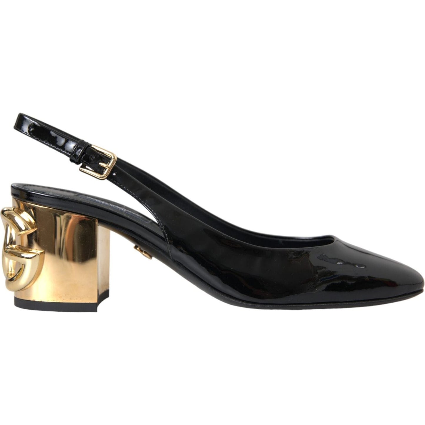 Black Gold Leather Embellished Slingbacks Shoes