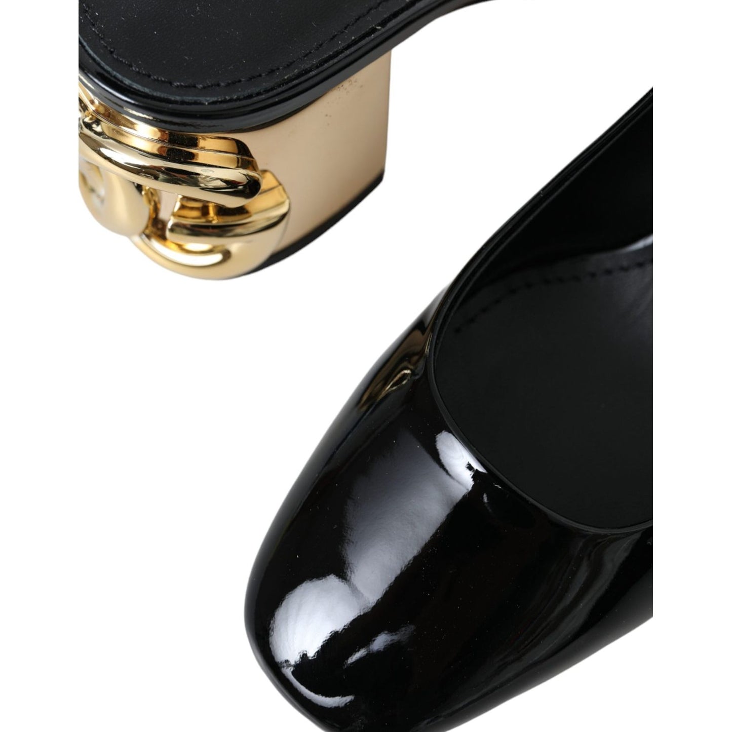 Black Gold Leather Embellished Slingbacks Shoes