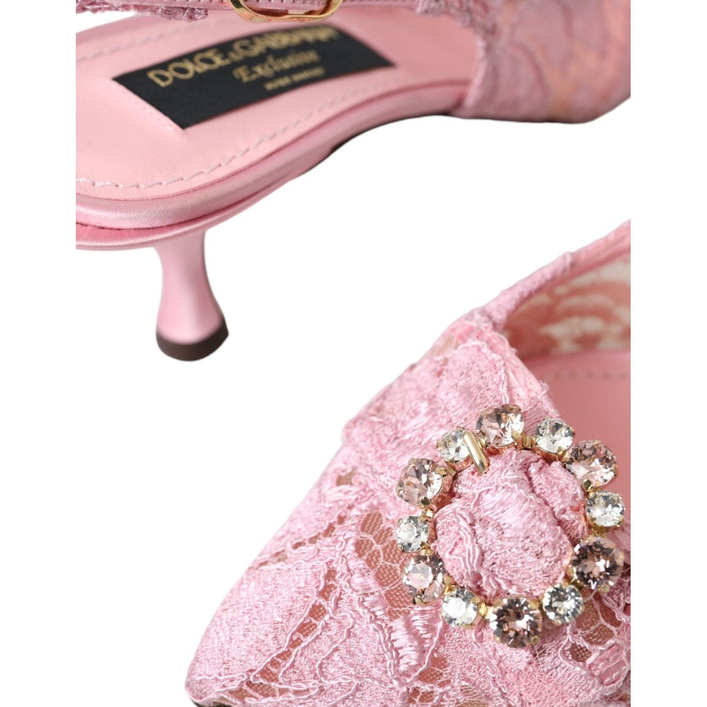 Pink Taormina Lace Crystal Heel Slingbacks Shoes