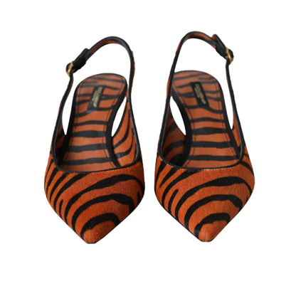 Dolce & Gabbana Black Orange Zebra Leather Slingbacks Shoes
