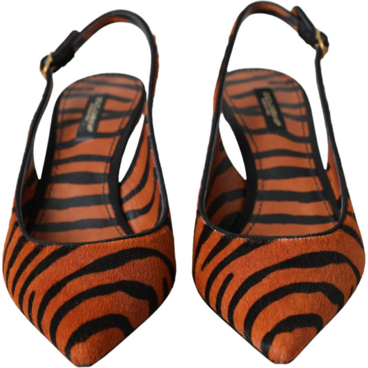 Black Orange Zebra Leather Slingbacks Shoes