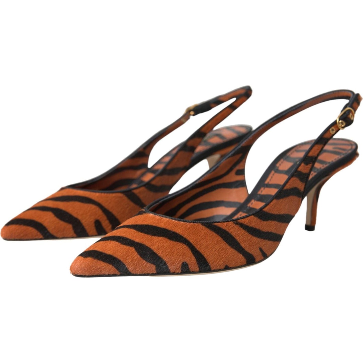 Black Orange Zebra Leather Slingbacks Shoes