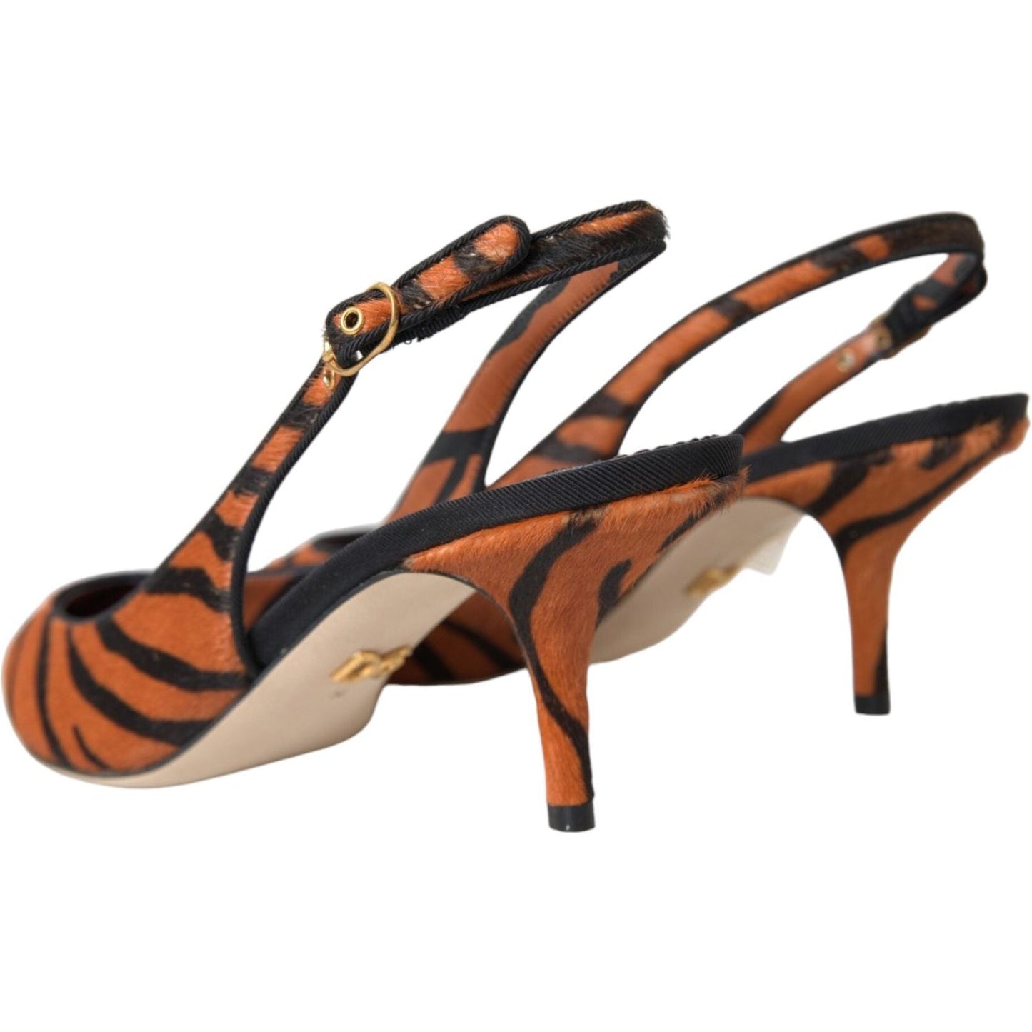 Black Orange Zebra Leather Slingbacks Shoes