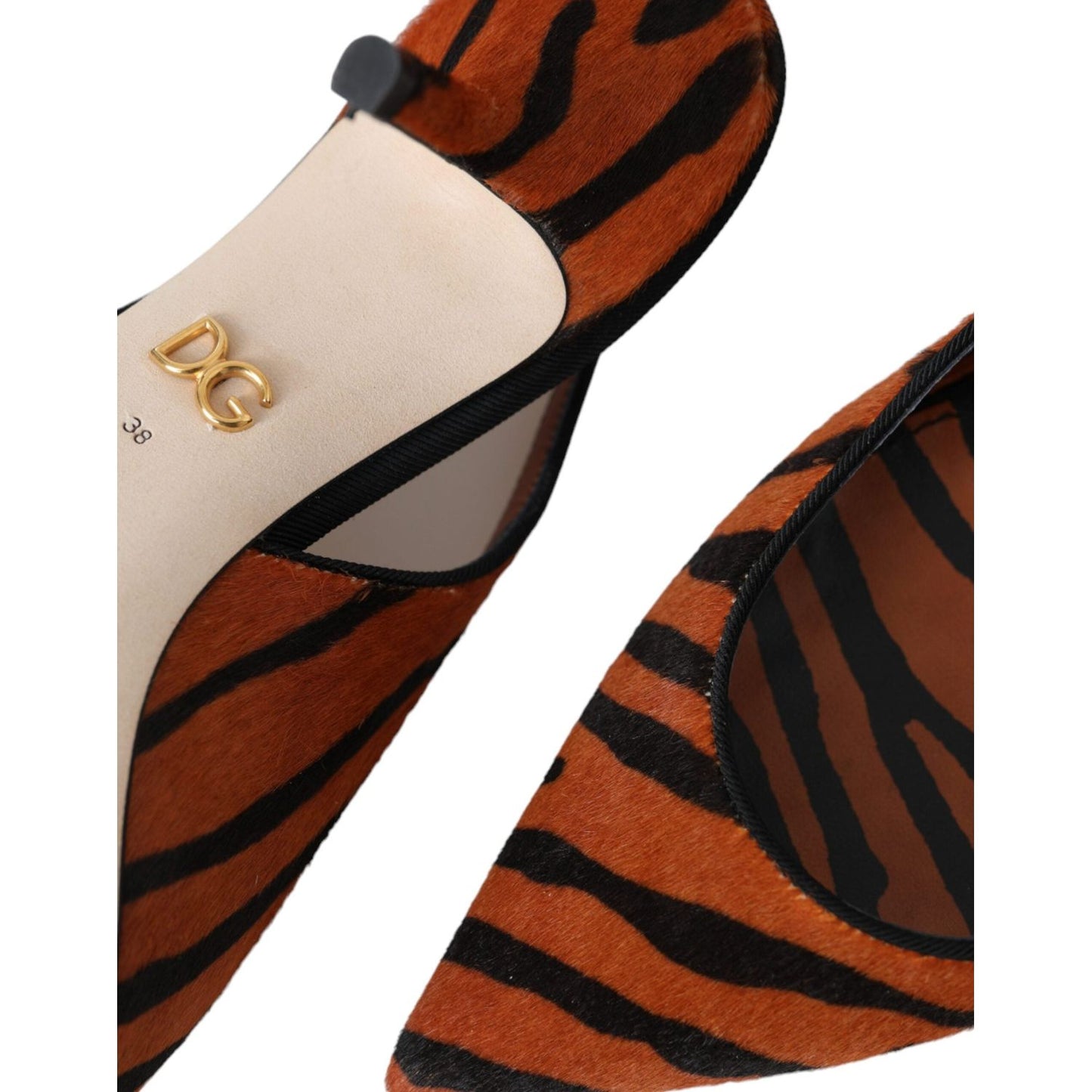 Black Orange Zebra Leather Slingbacks Shoes