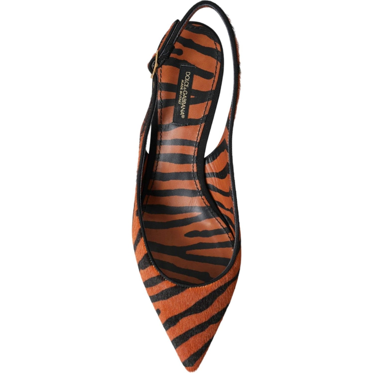 Black Orange Zebra Leather Slingbacks Shoes