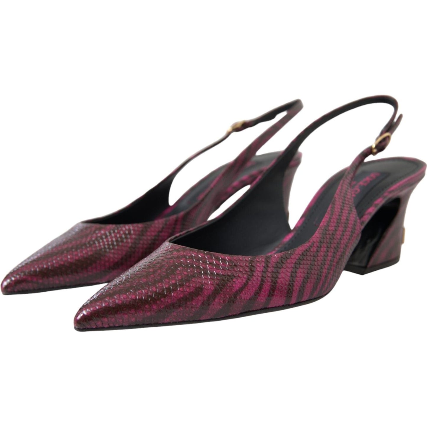 Maroon Zebra Leather Heels Slingbacks Shoes