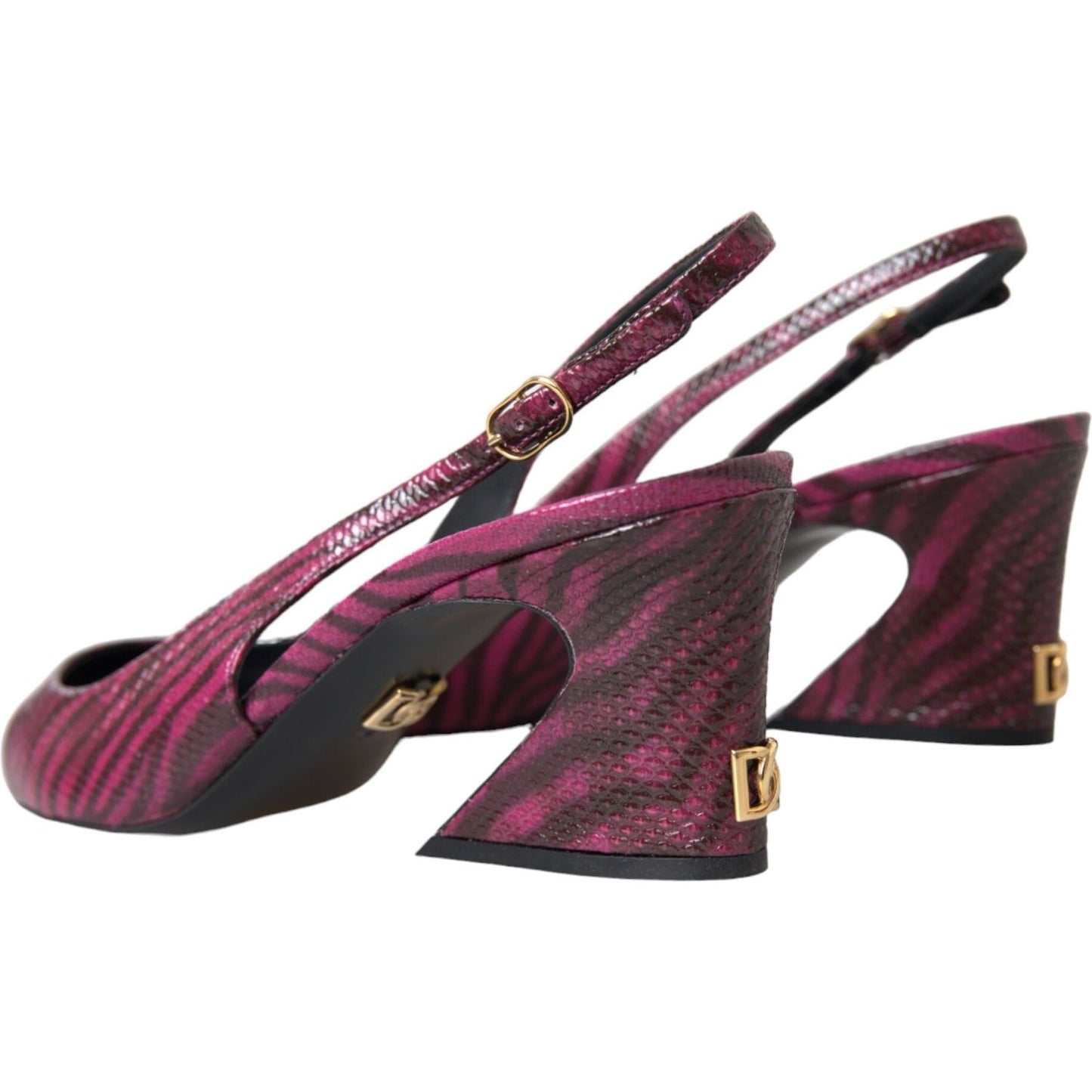 Maroon Zebra Leather Heels Slingbacks Shoes