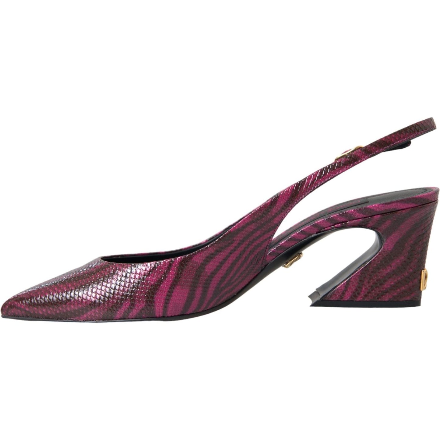 Maroon Zebra Leather Heels Slingbacks Shoes