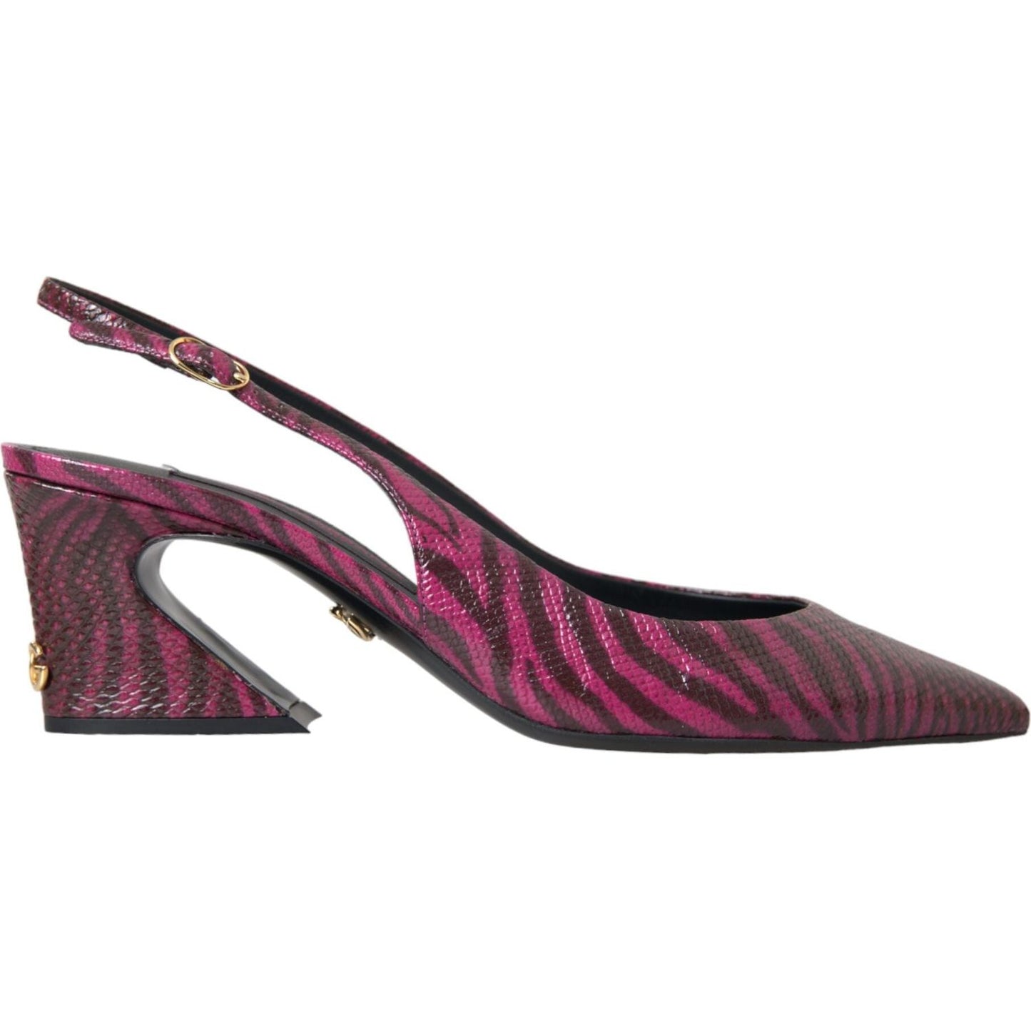 Maroon Zebra Leather Heels Slingbacks Shoes