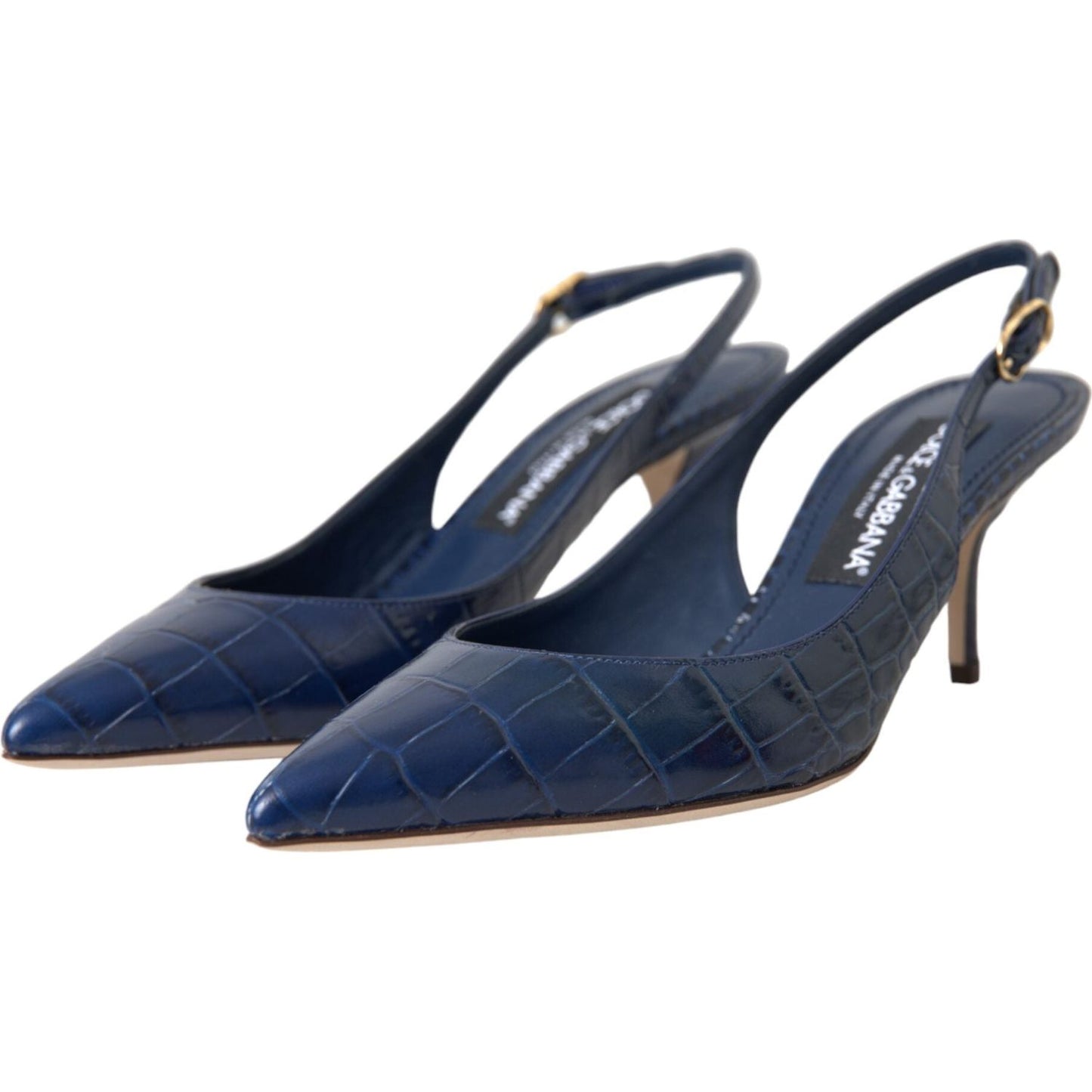 Dark Blue Croc Leather Slingbacks Shoes