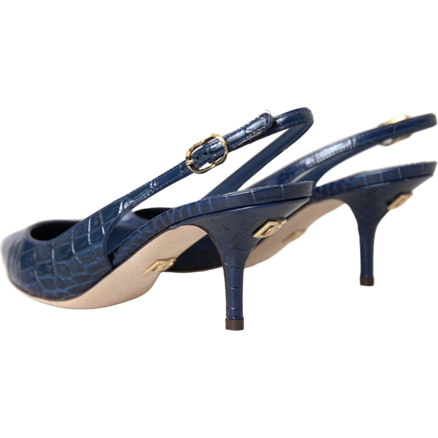 Dark Blue Croc Leather Slingbacks Shoes