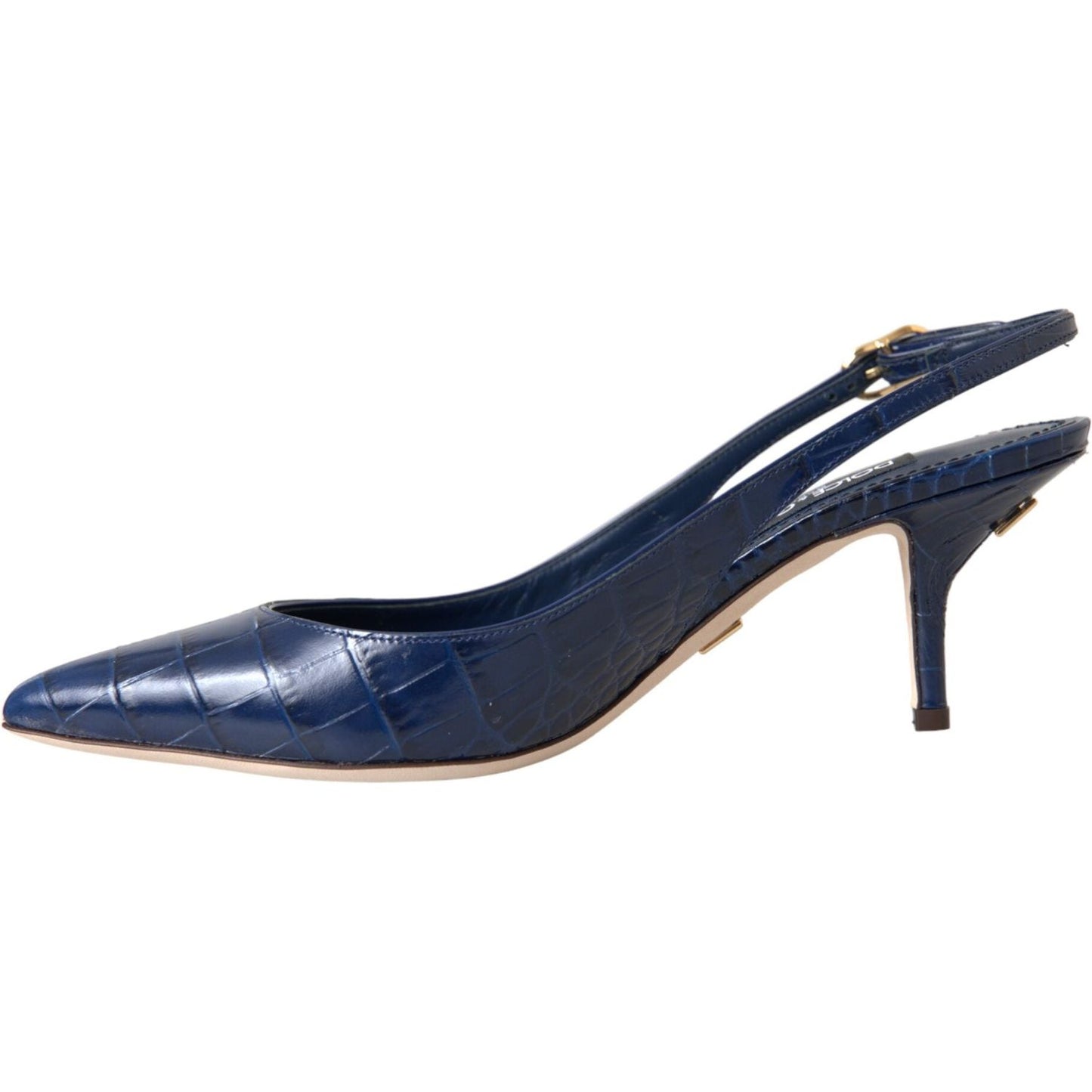 Dark Blue Croc Leather Slingbacks Shoes