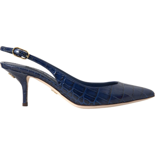 Dark Blue Croc Leather Slingbacks Shoes