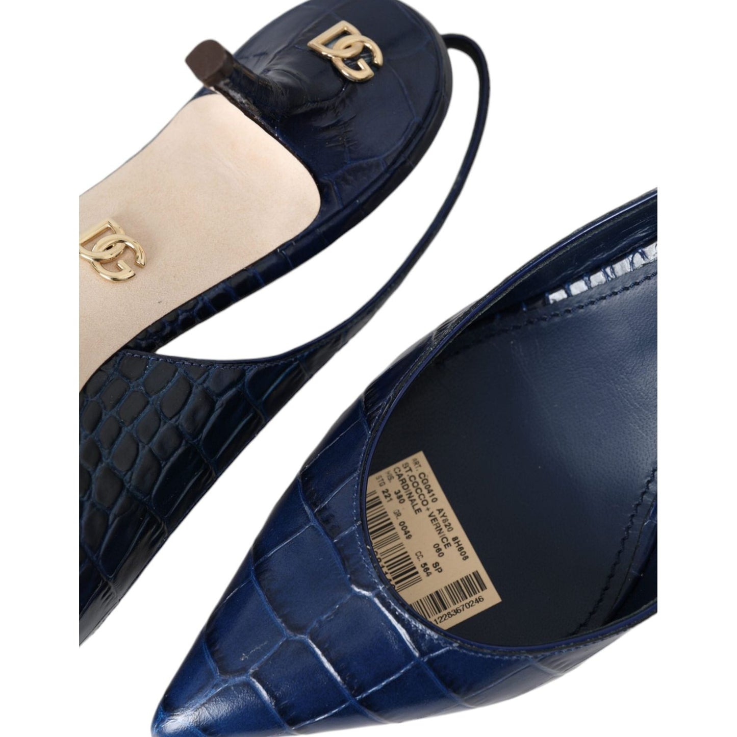 Dark Blue Croc Leather Slingbacks Shoes