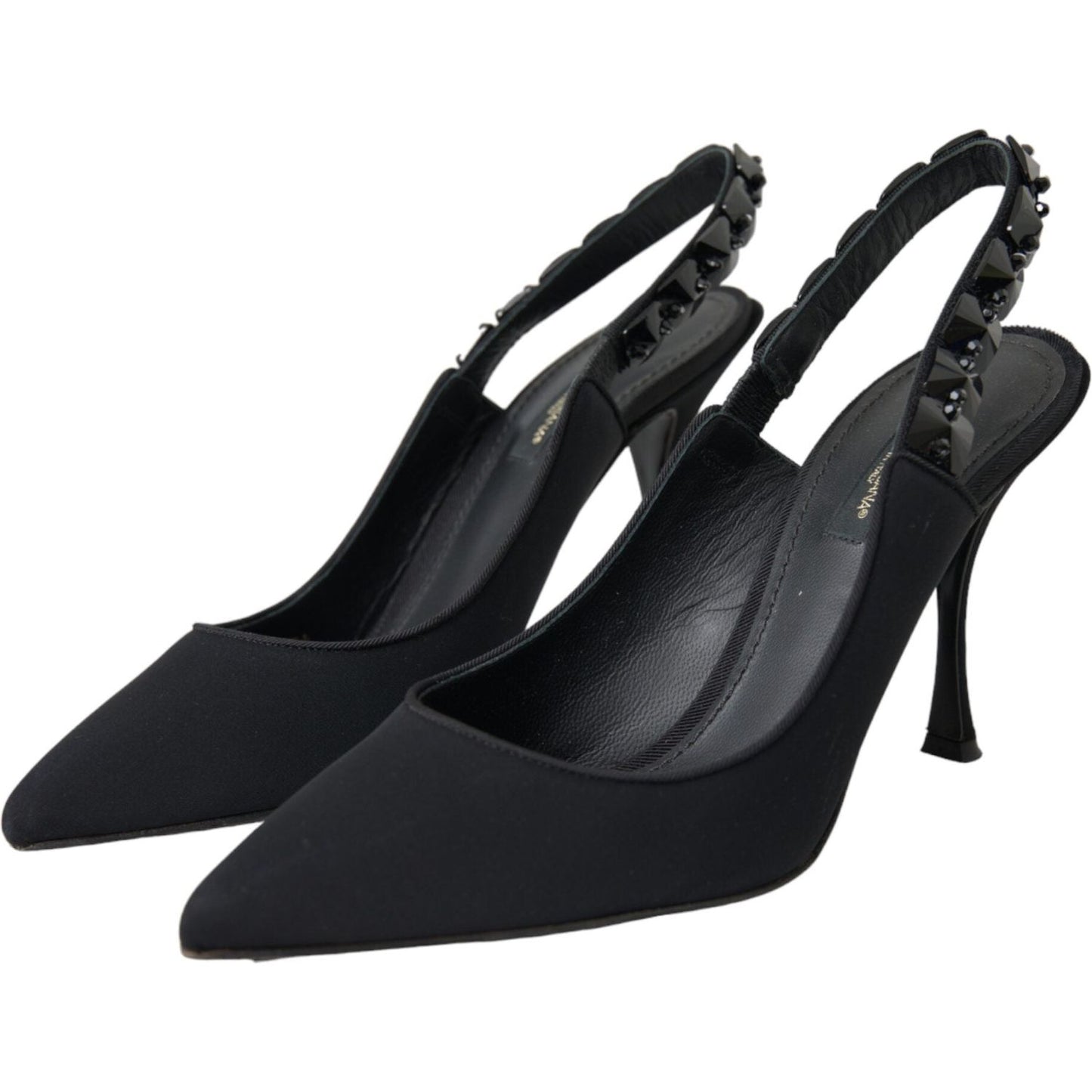 Black Crystal Charmeuse Slingbacks Shoes