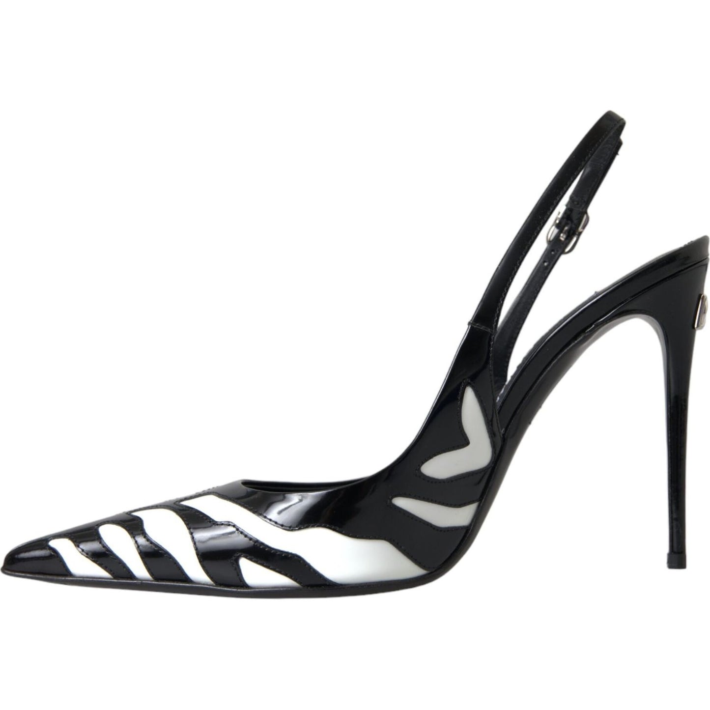 Black White Zebra Leather Slingback Shoes