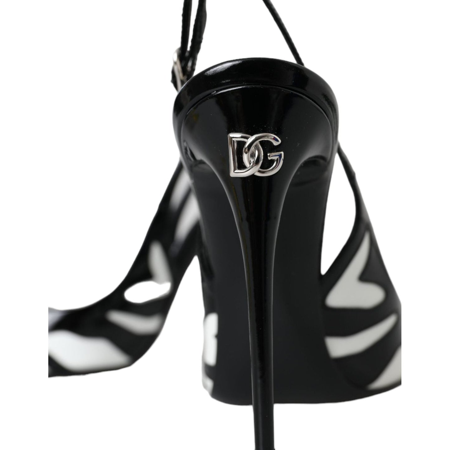 Black White Zebra Leather Slingback Shoes