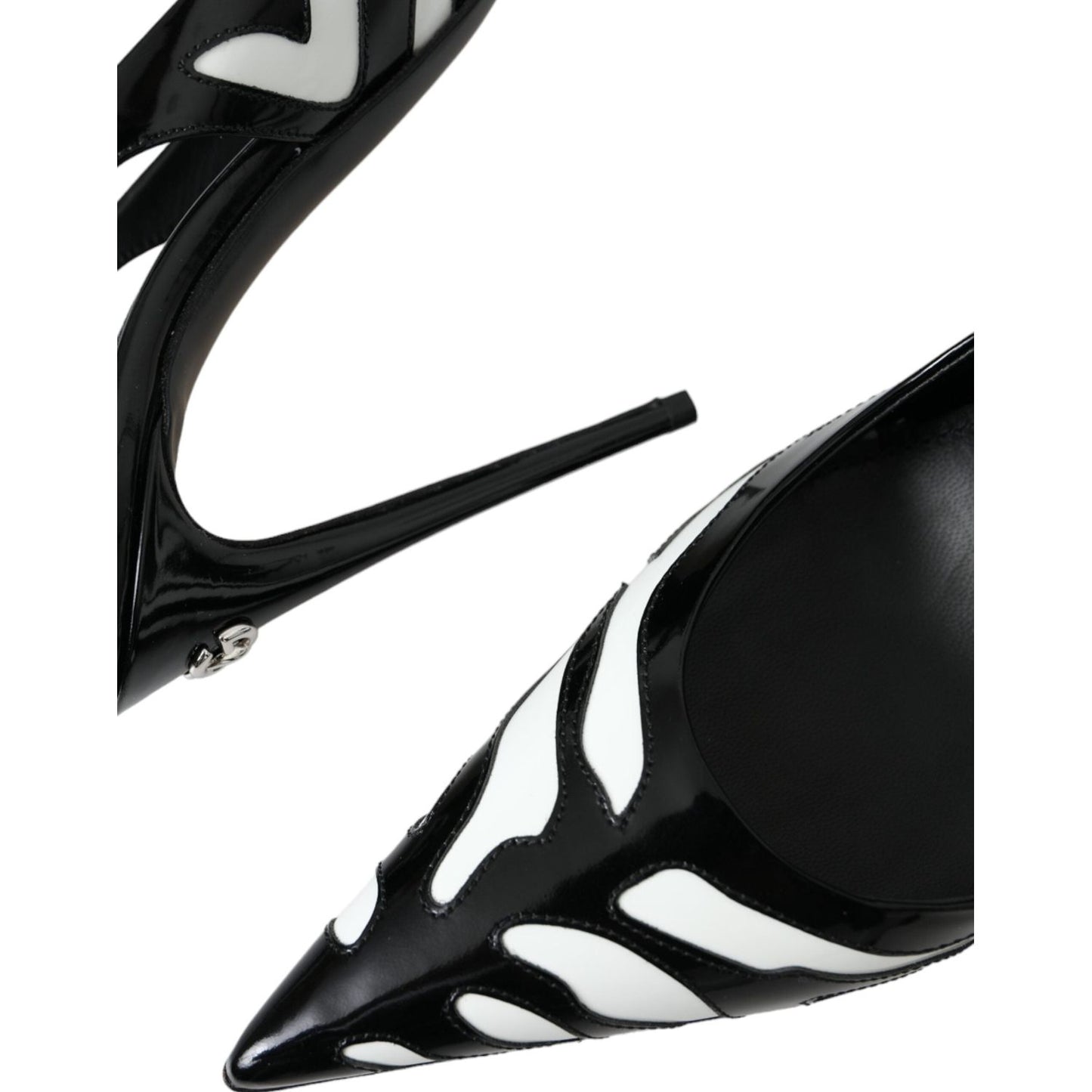 Black White Zebra Leather Slingback Shoes